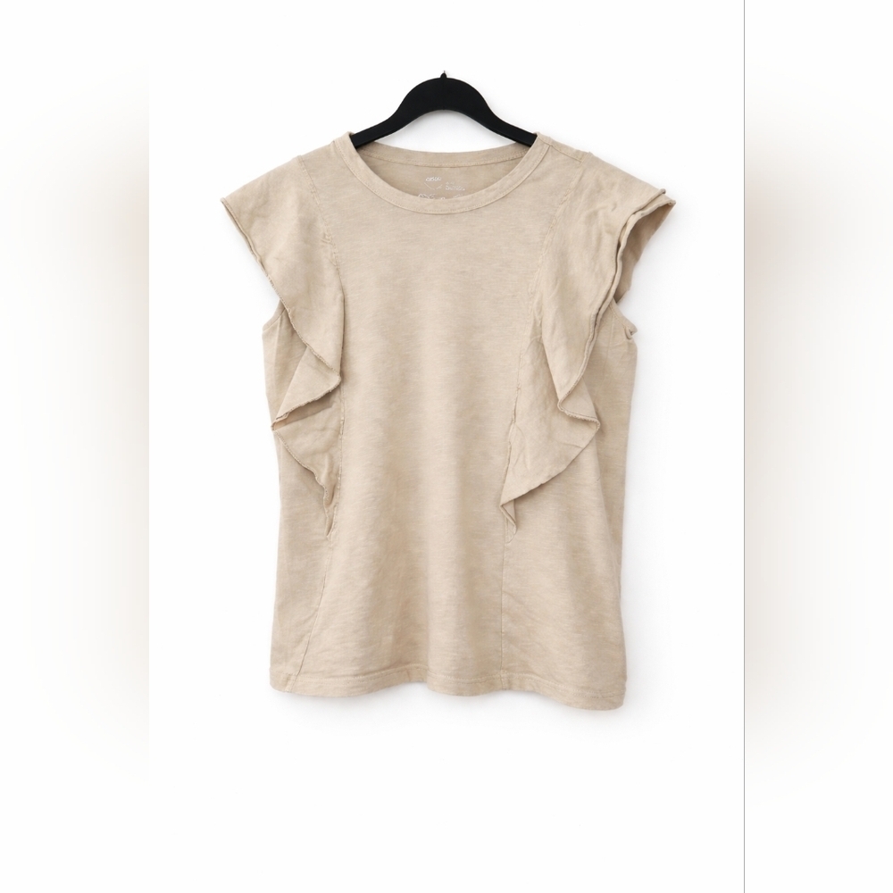 Aerie Ruffle Sleeve Tee Beige XS
